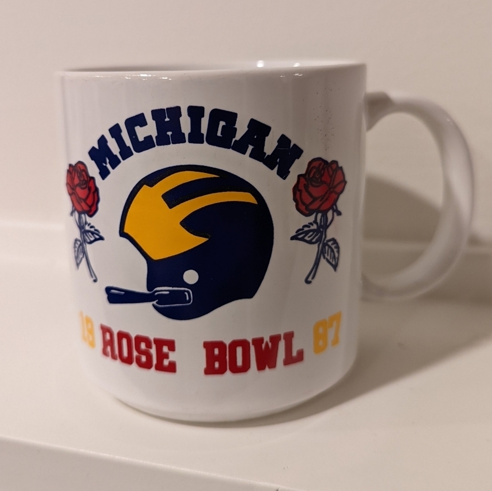 Vintage University of Michigan Rose Bowl '87 White Mug